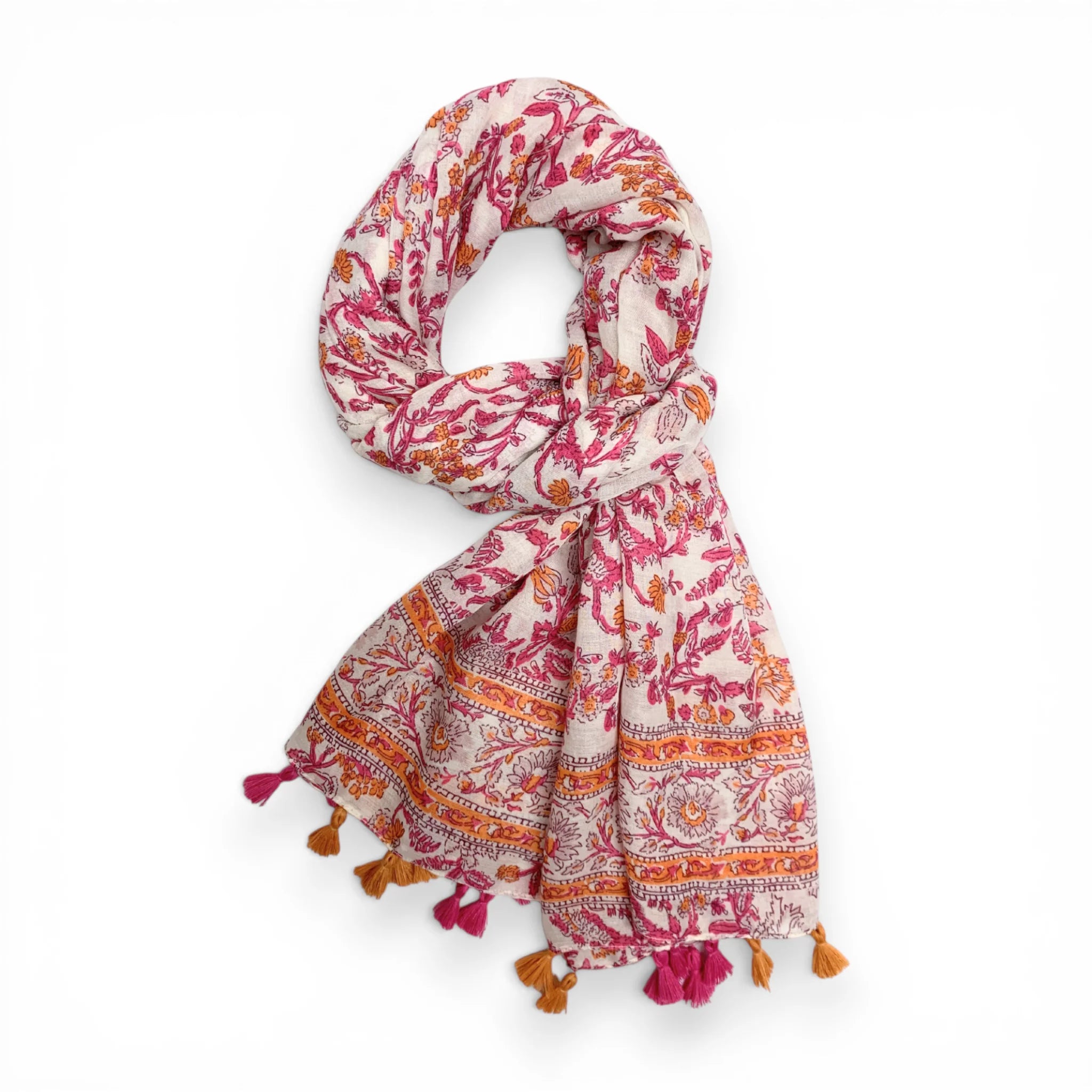 Precious Pink V-Flower Tassels Scarf