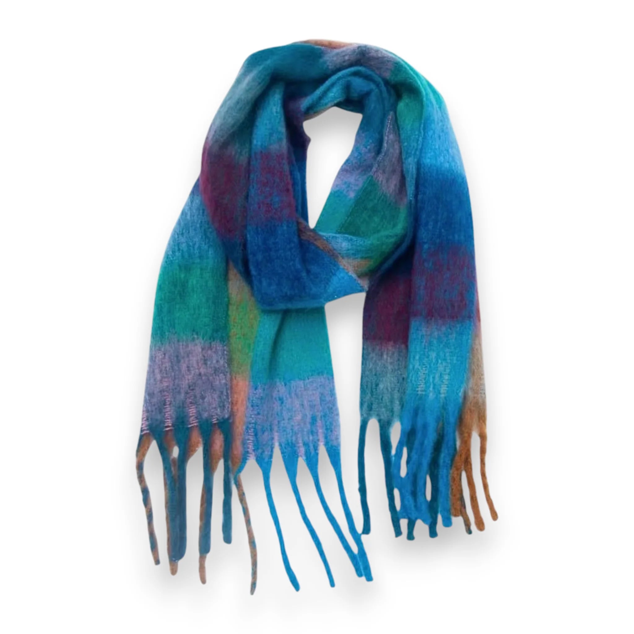 Fluffy Checked Blanket Fringed Scarf