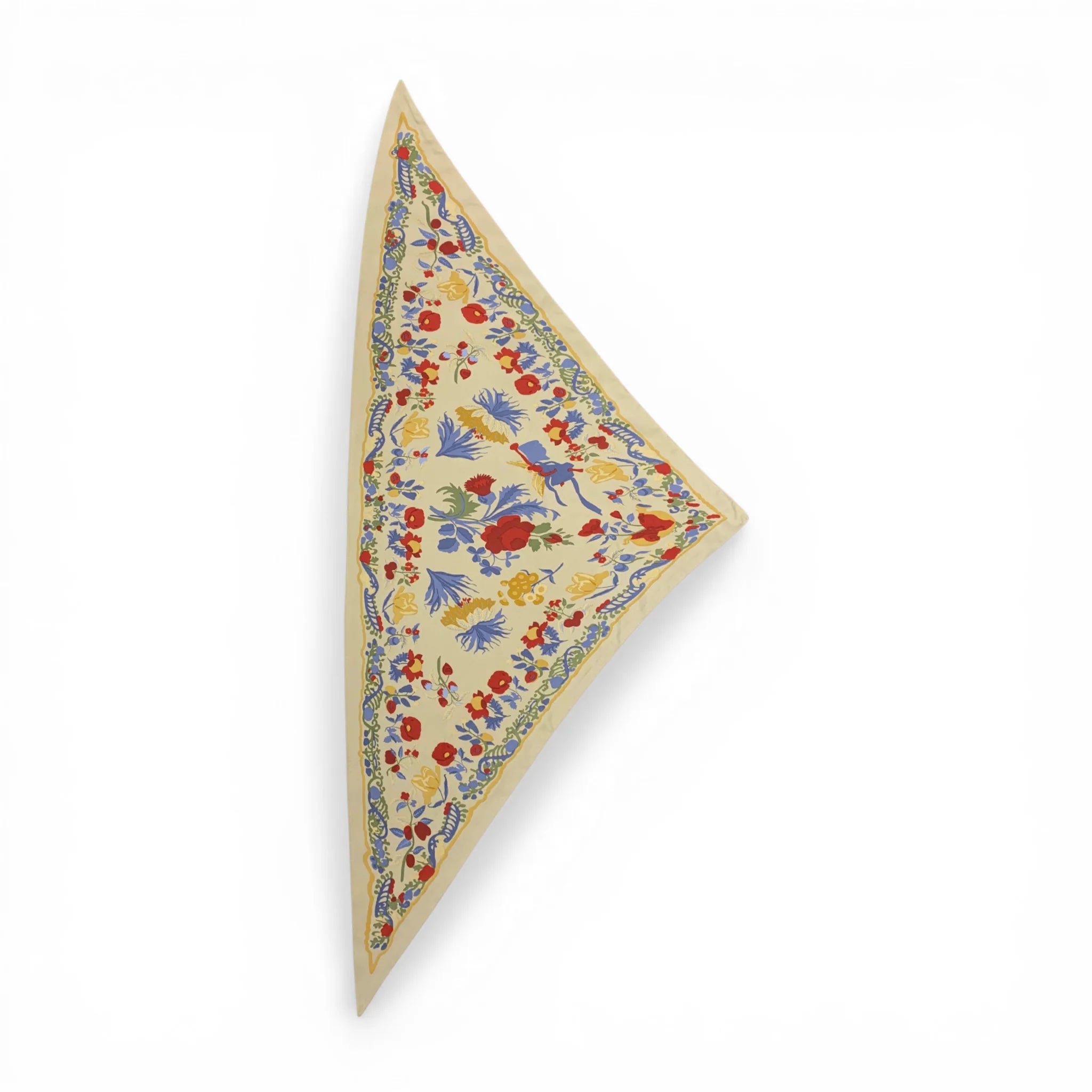 Precious Cream Triangle Silky Flower Scarf