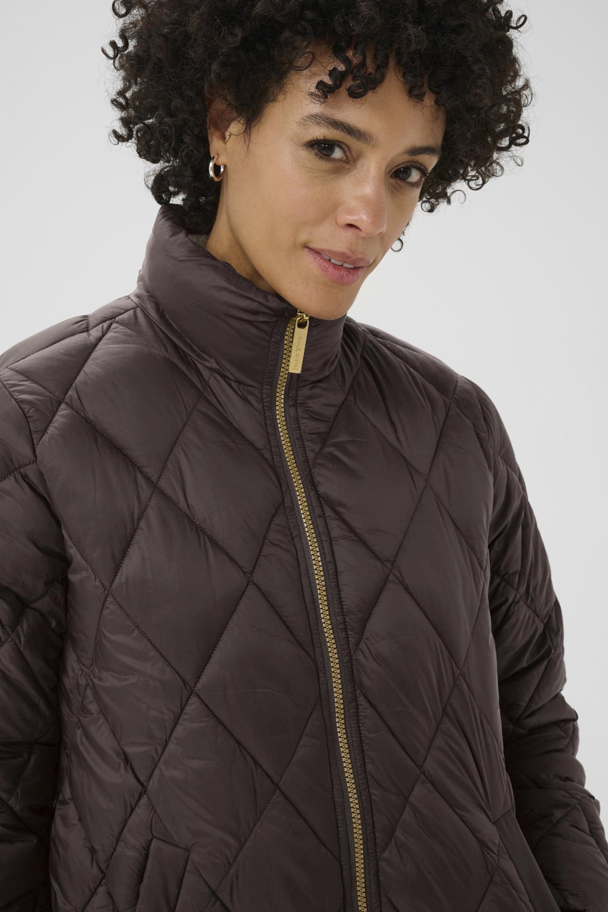 Part Two Olilas Quilted Long Brown Coat