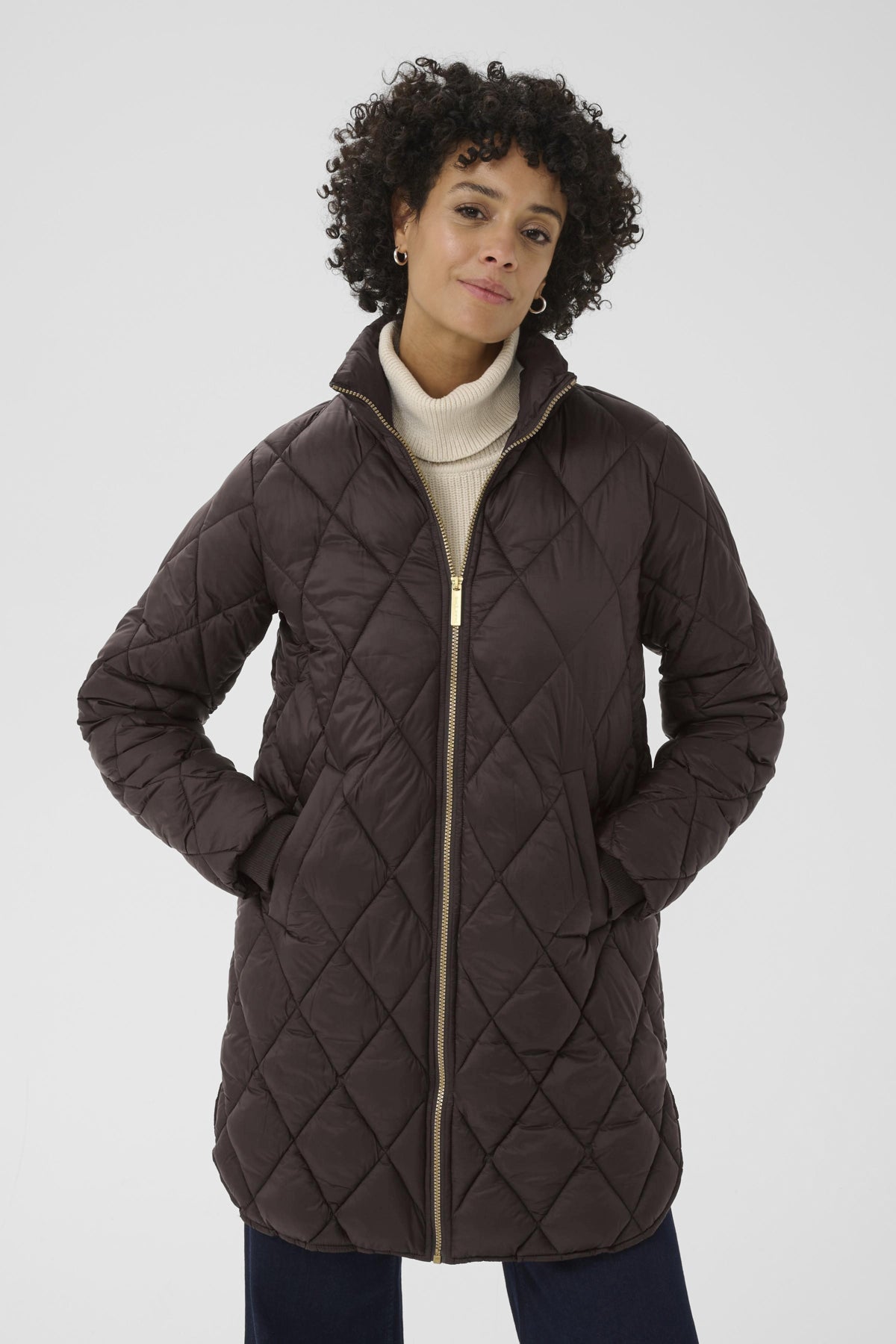 Part Two Olilas Quilted Long Brown Coat