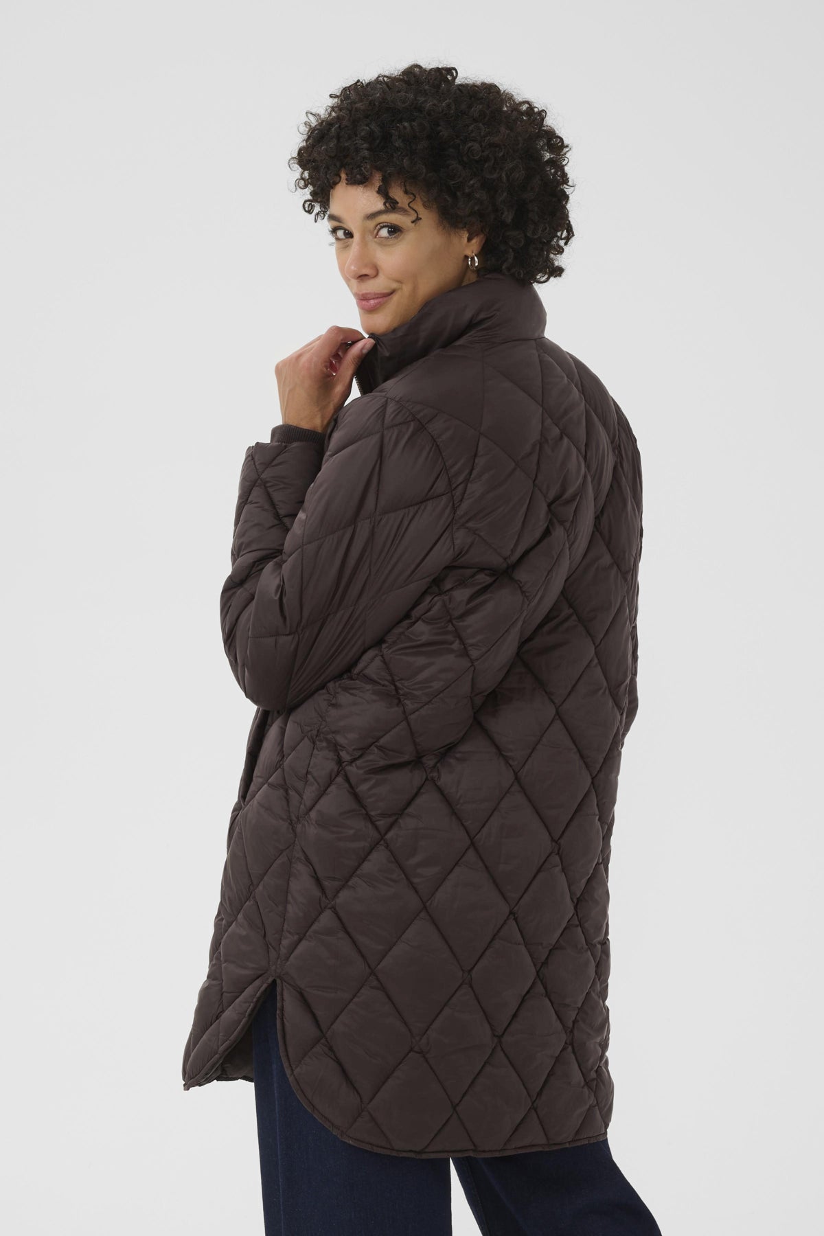 Part Two Olilas Quilted Long Brown Coat