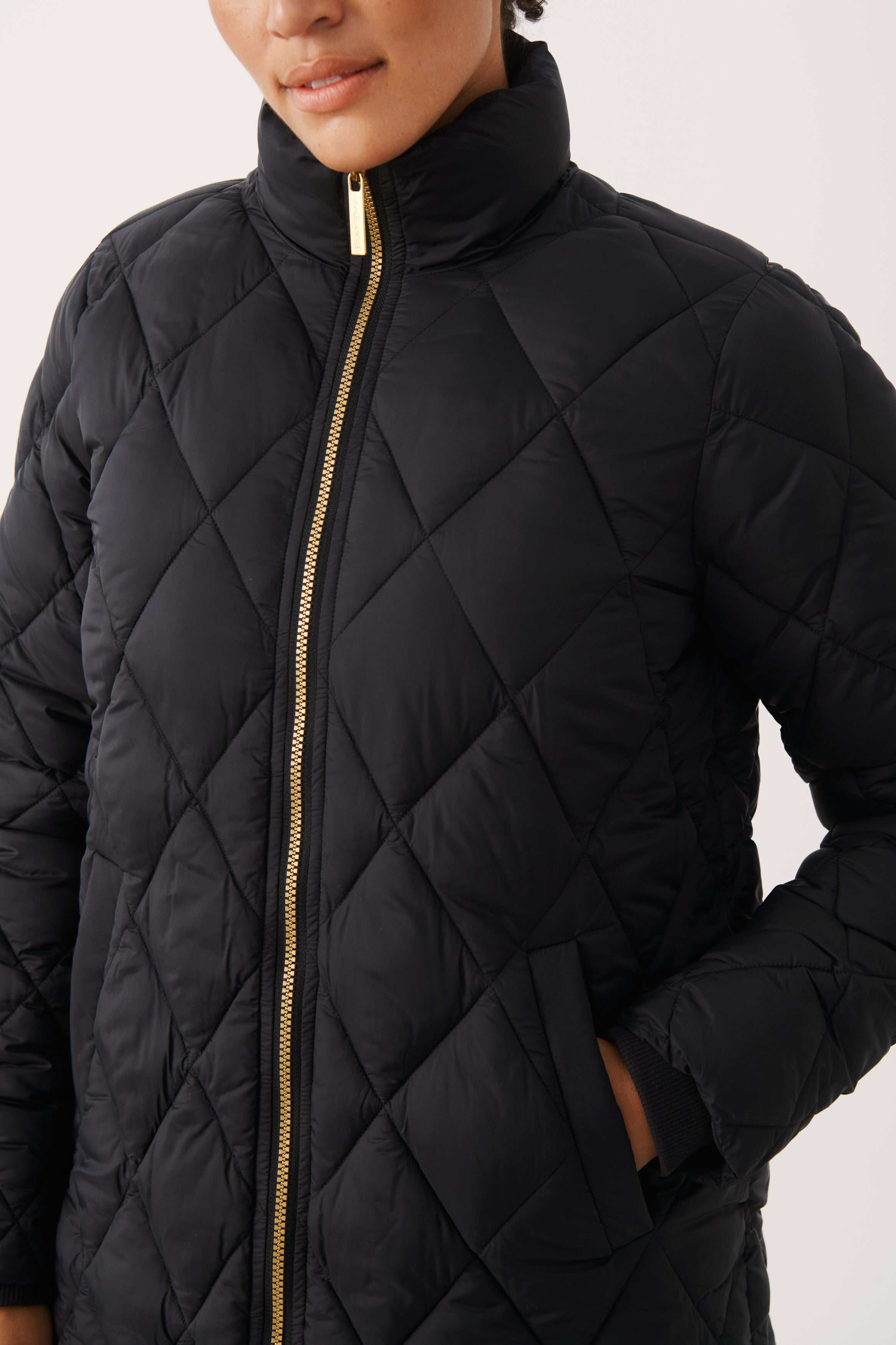 Part Two Olilas Quilted Long Black Coat