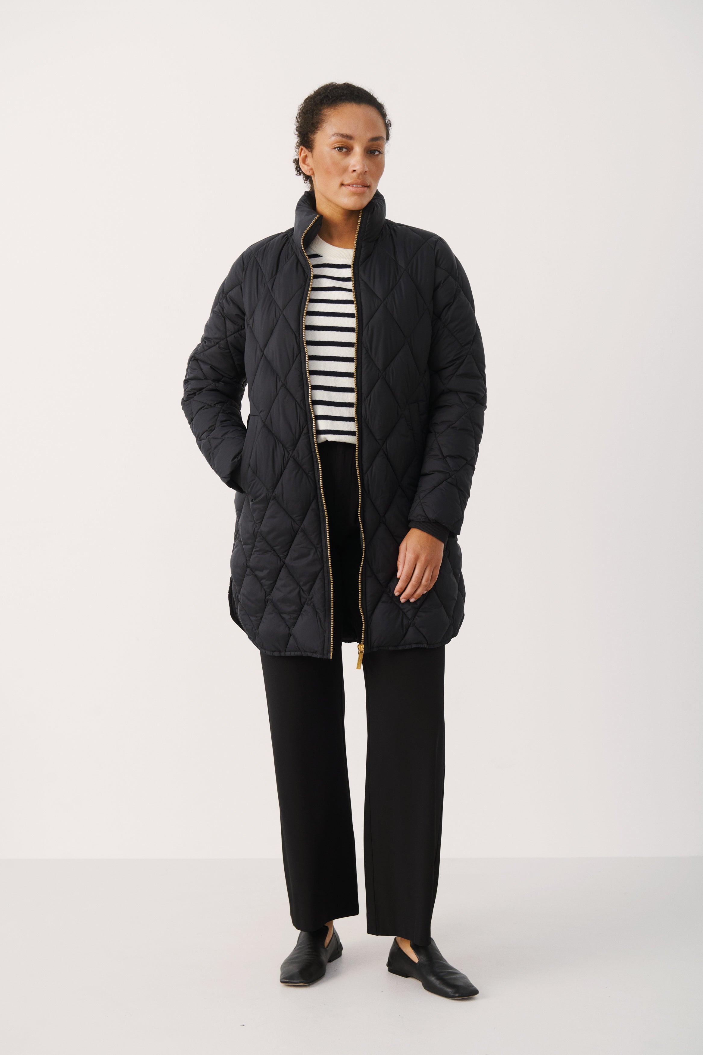 Part Two Olilas Quilted Long Black Coat