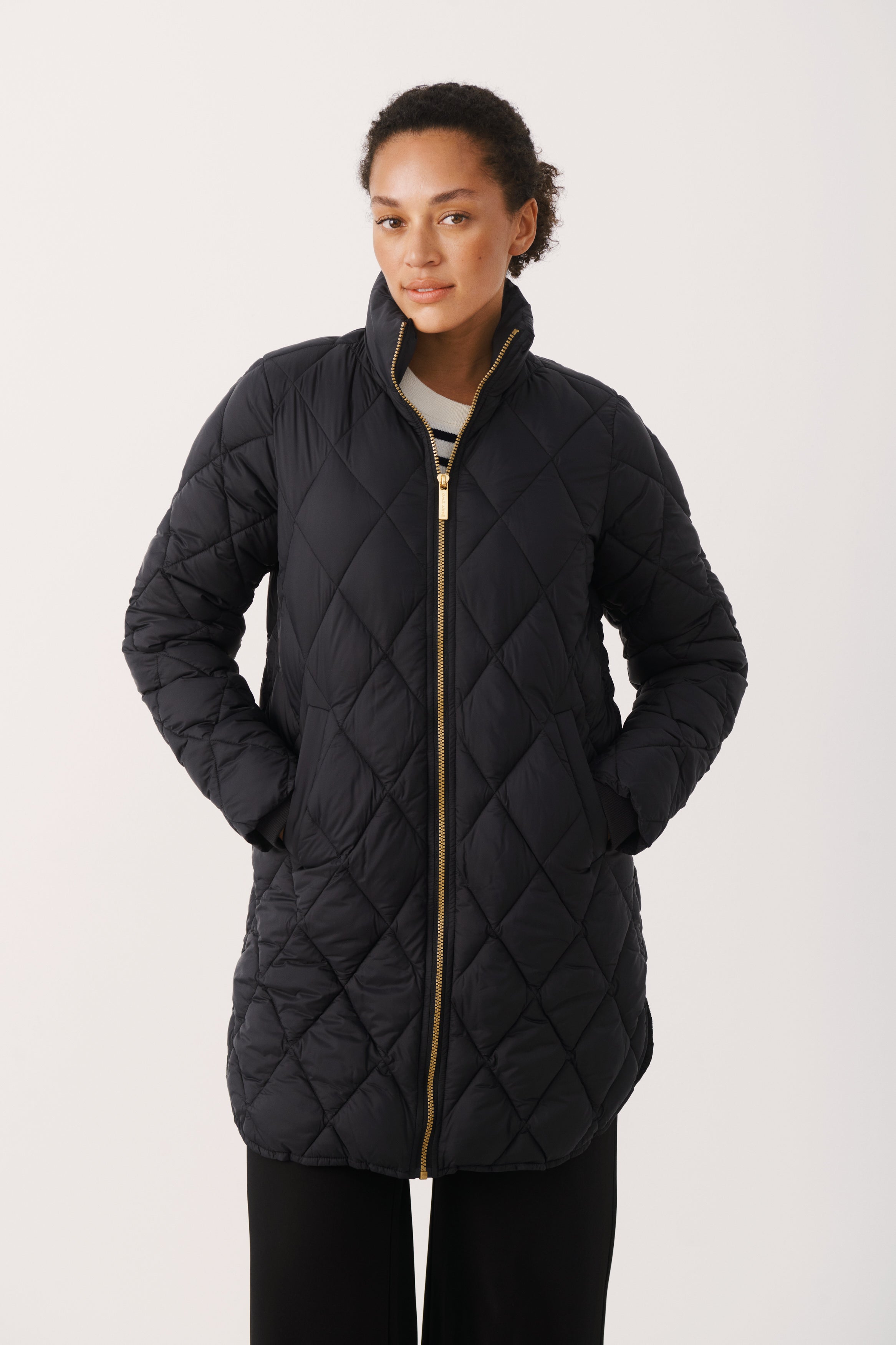 Part Two Olilas Quilted Long Black Coat