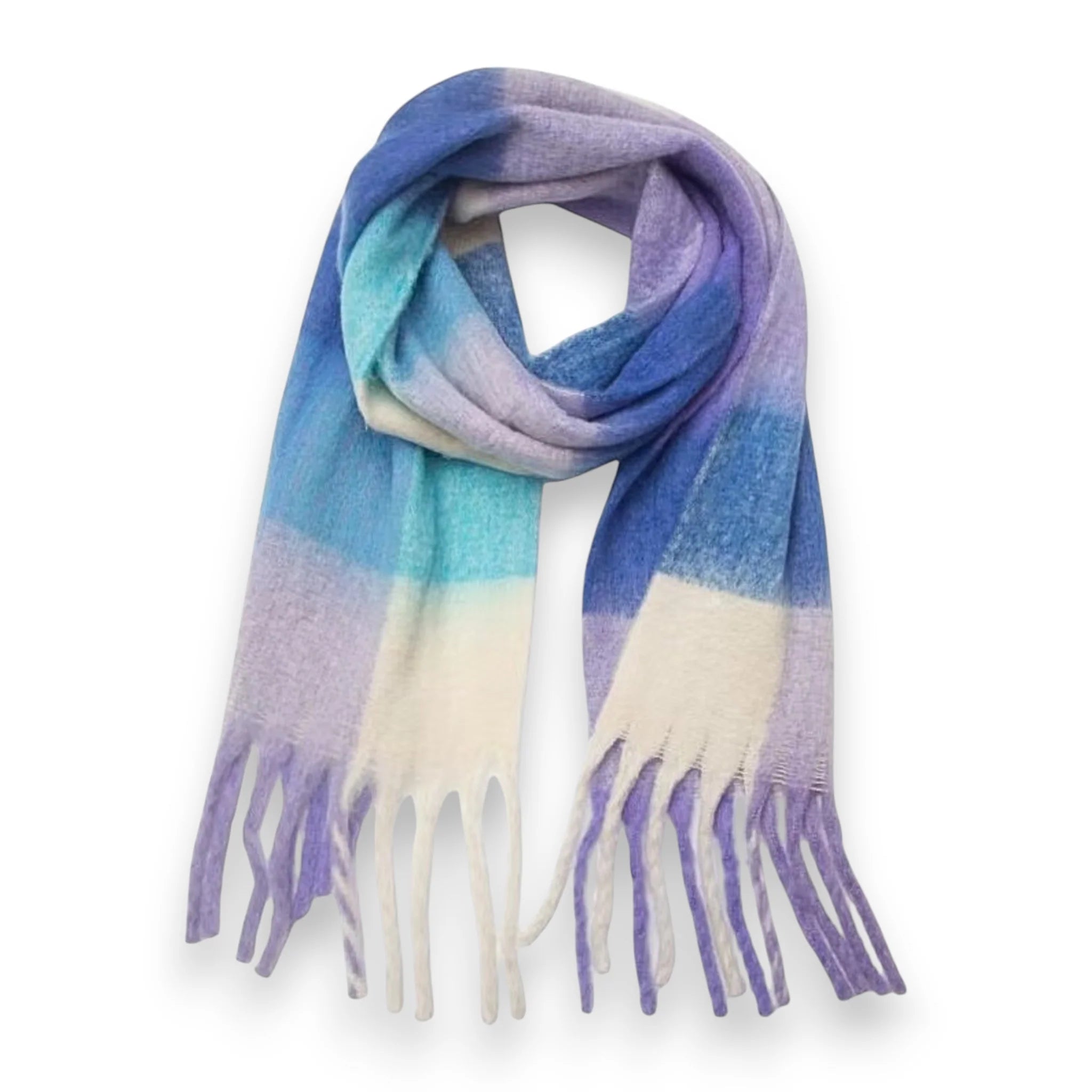 Fluffy Checked Blanket Fringed Scarf