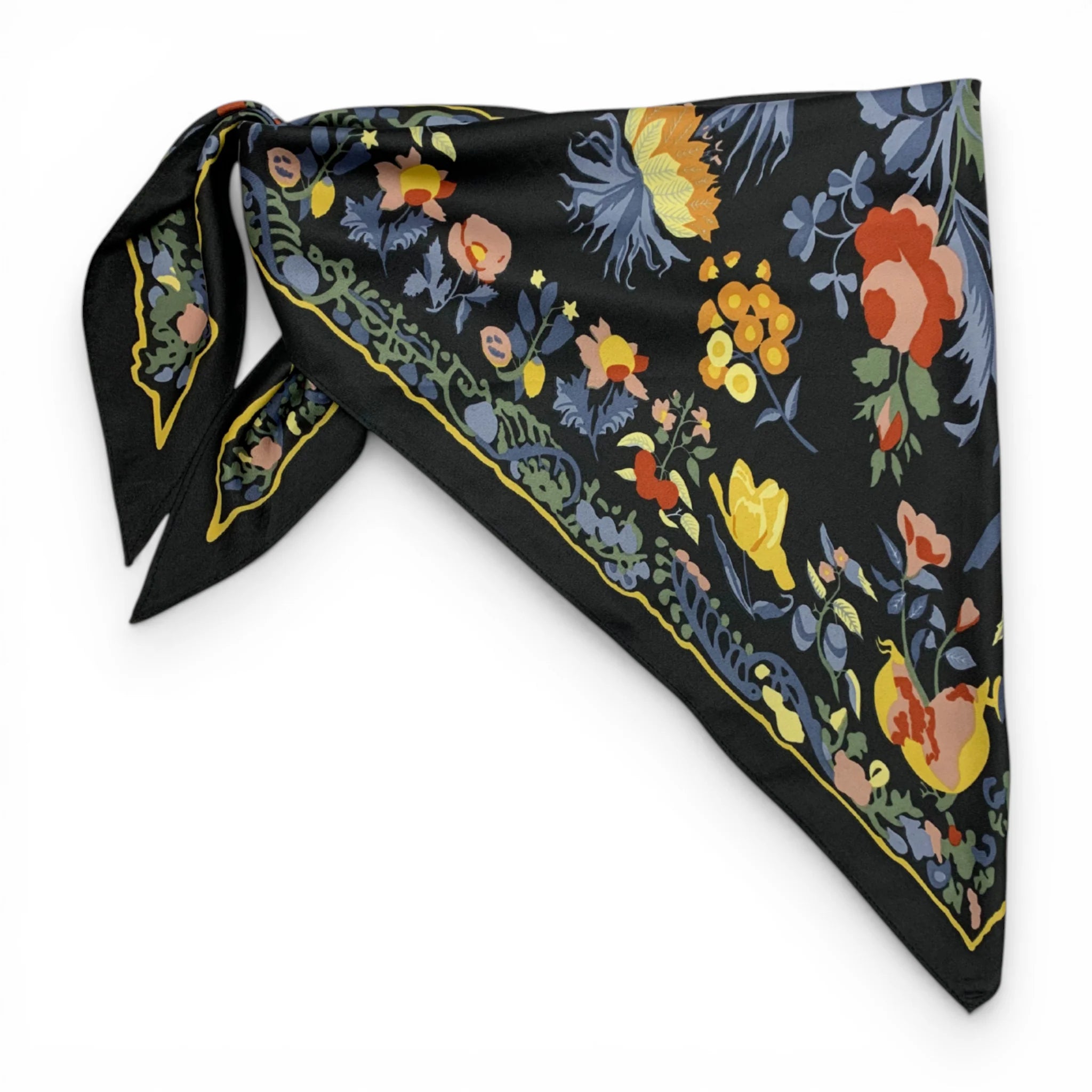 Precious Black Triangle Silky Flower Scarf