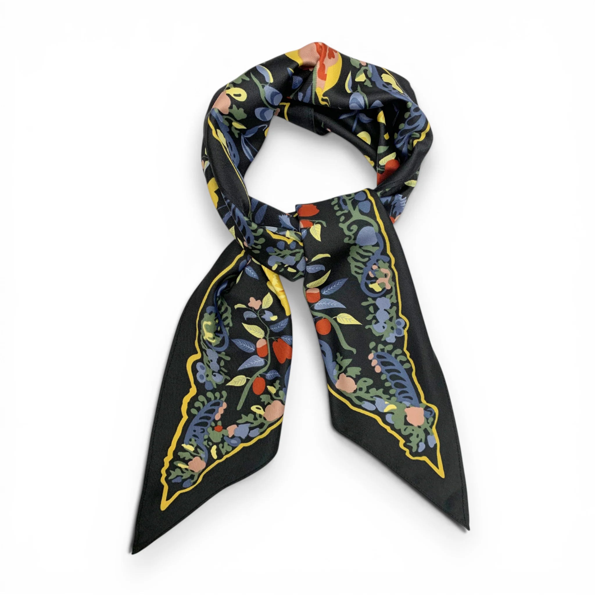 Precious Black Triangle Silky Flower Scarf
