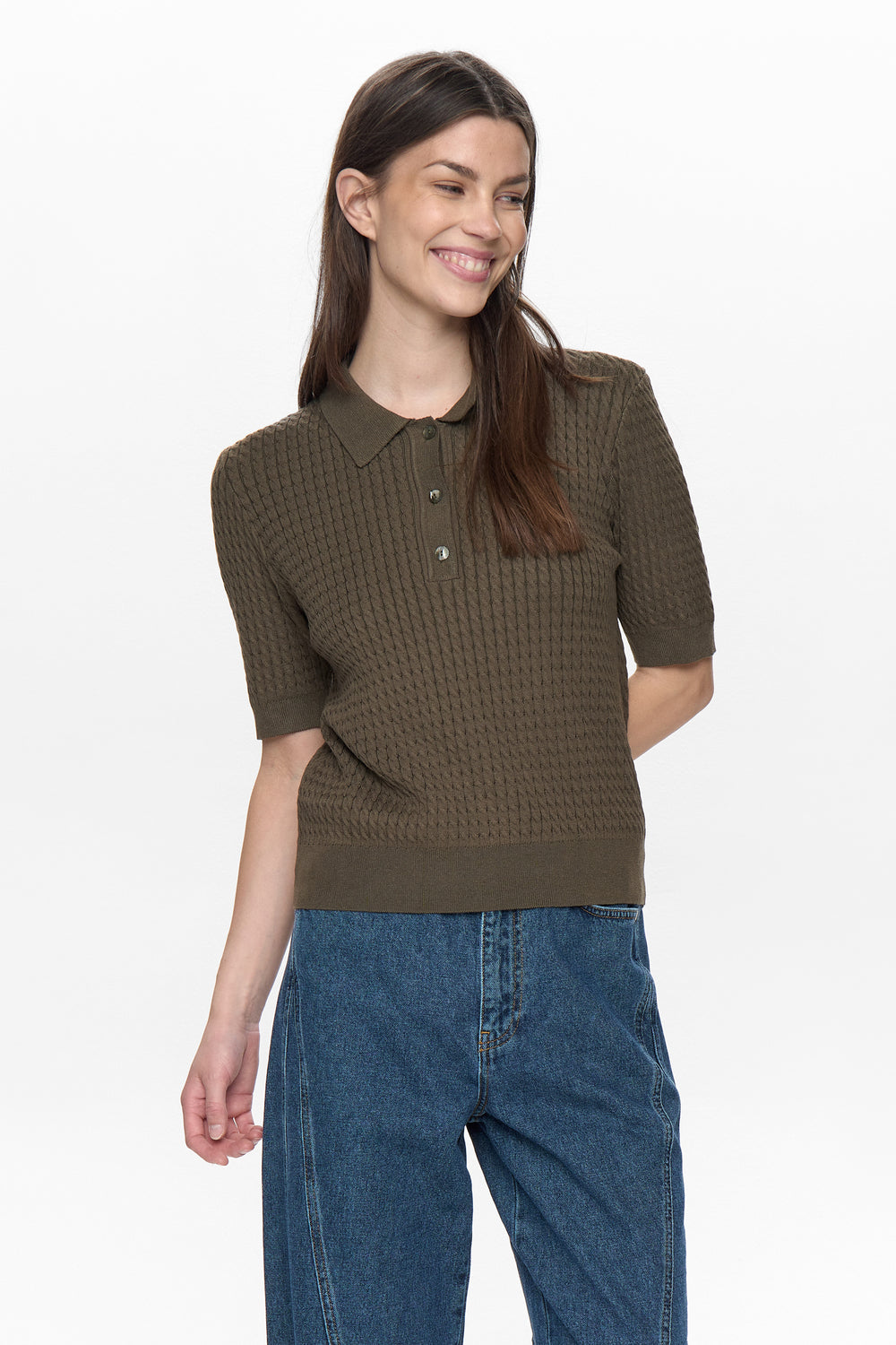 Numph Nualette Green Knit Polo