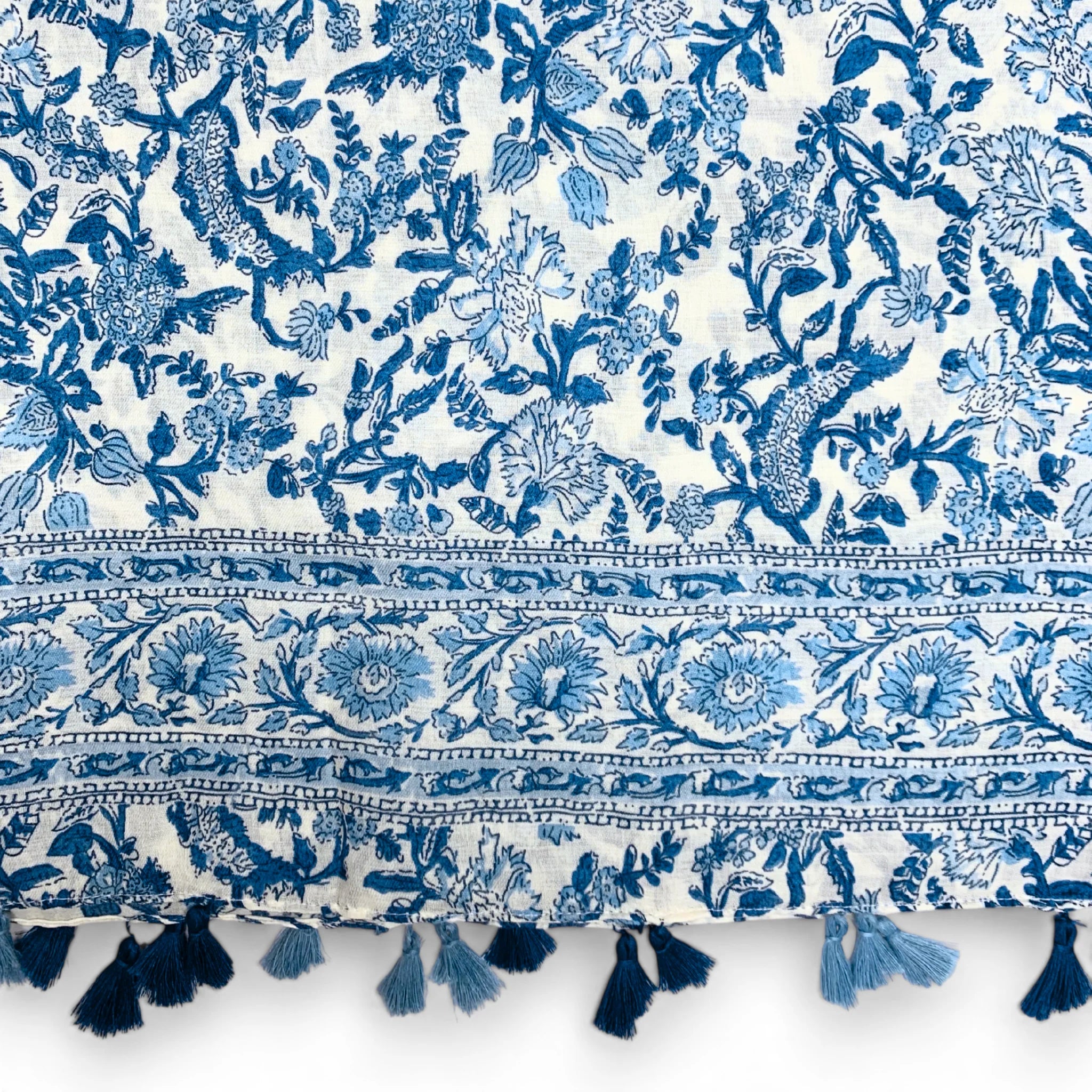 Precious Blue V-Flower Tassels Scarf