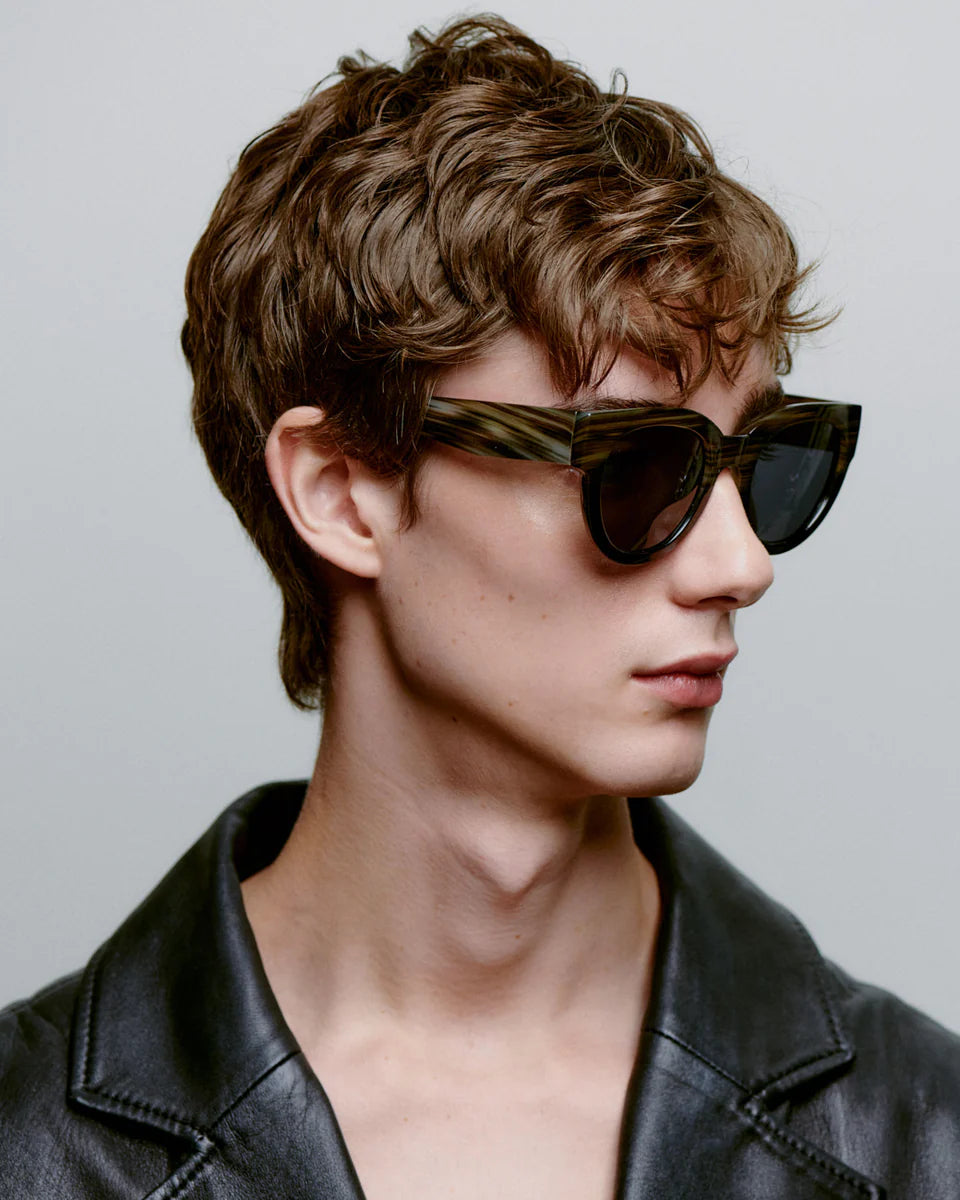 A.Kjaerbede Lilly Striped Horn Black Sunglasses
