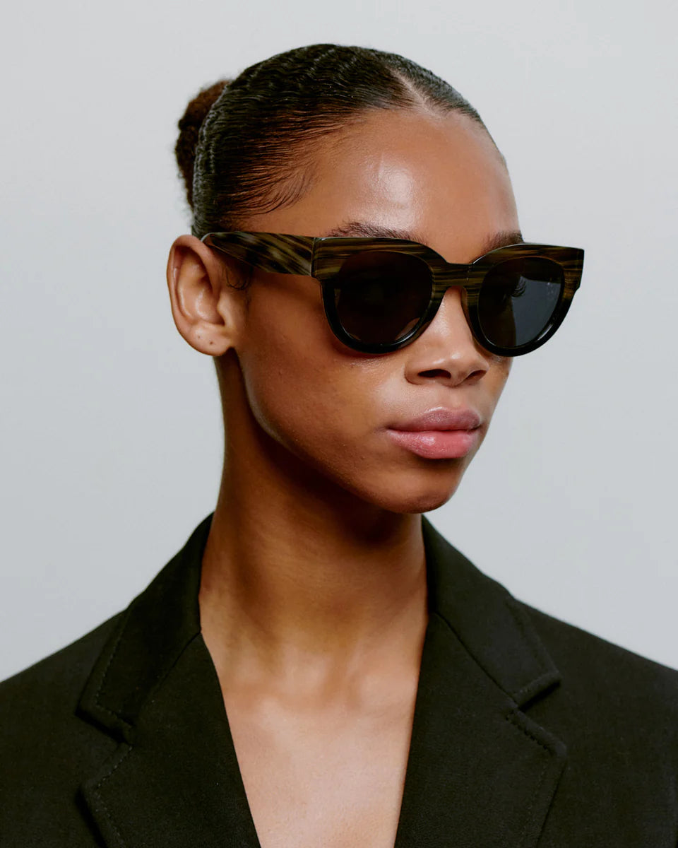 A.Kjaerbede Lilly Striped Horn Black Sunglasses