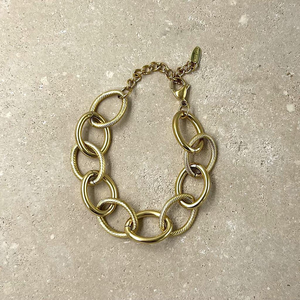 White Leaf Gold Oval Links Bracelet
