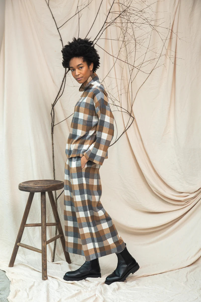 Beaumont Organic Evora-Cay Twill Tan Check Trouser