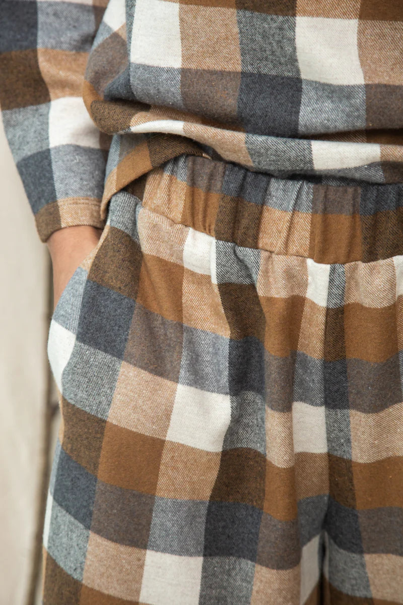 Beaumont Organic Evora-Cay Twill Tan Check Trouser