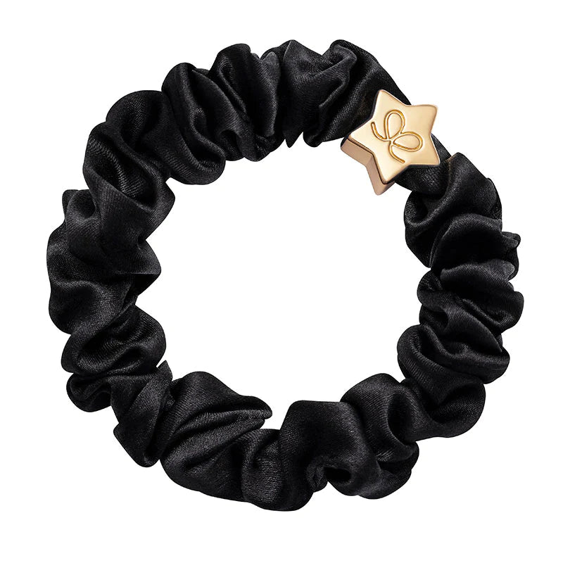 By Eloise Gold Star Silk Scrunchie Black