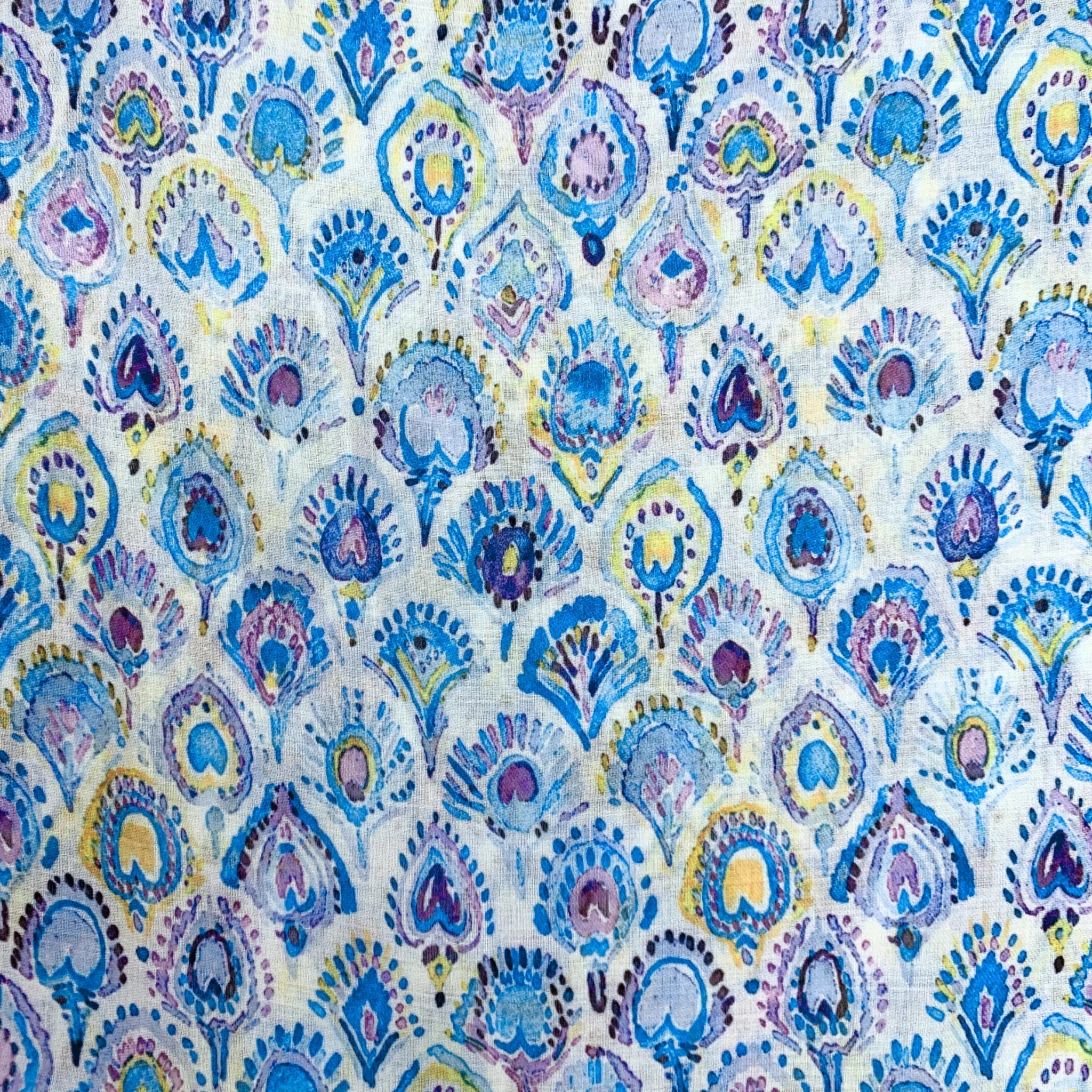 Precious Peacock Print Cotton Blend Scarf