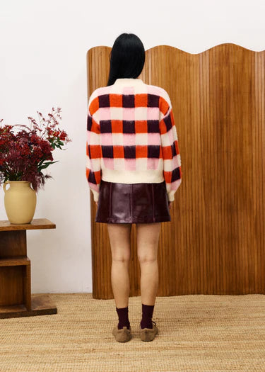 FRNCH Viola Pink Checker Cardigan