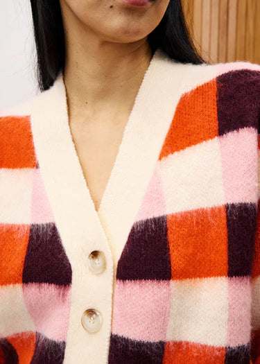 FRNCH Viola Pink Checker Cardigan