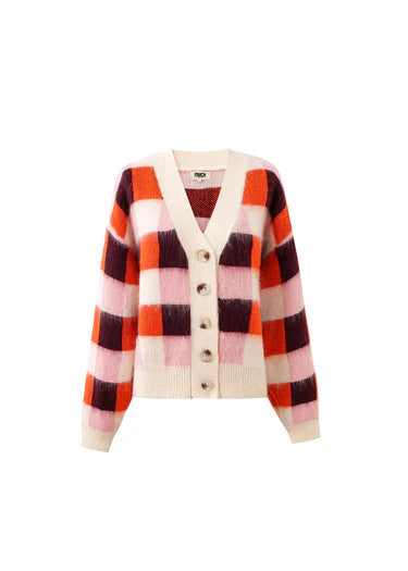 FRNCH Viola Pink Checker Cardigan