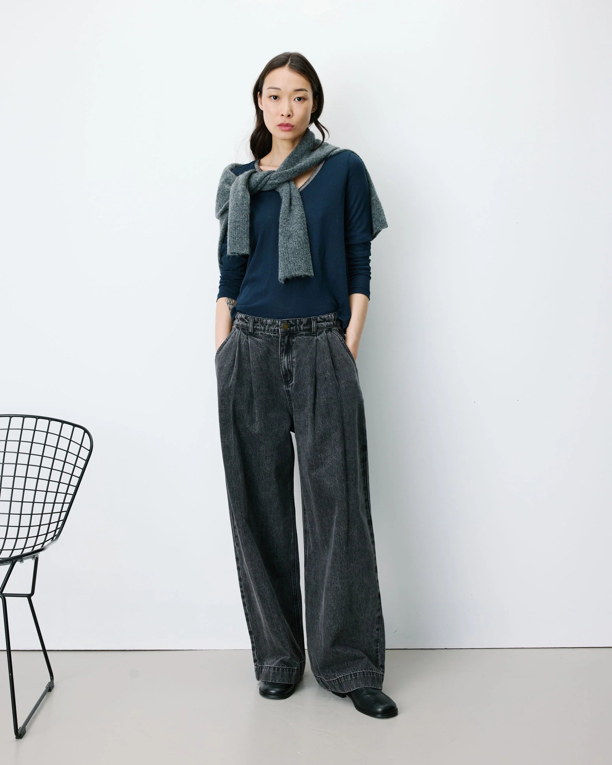 Grace & Mila John Grey Denim Wide Leg Jean