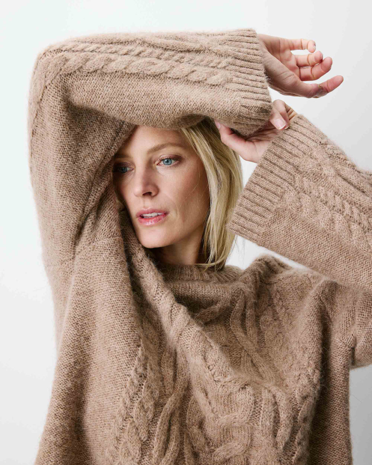 Grace & Mila Arcelin Beige Cable Knit Sweater