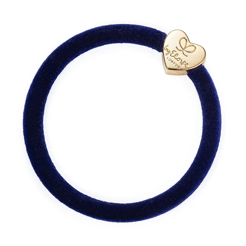 By Eloise Velvet Gold Heart Navy Hair Band