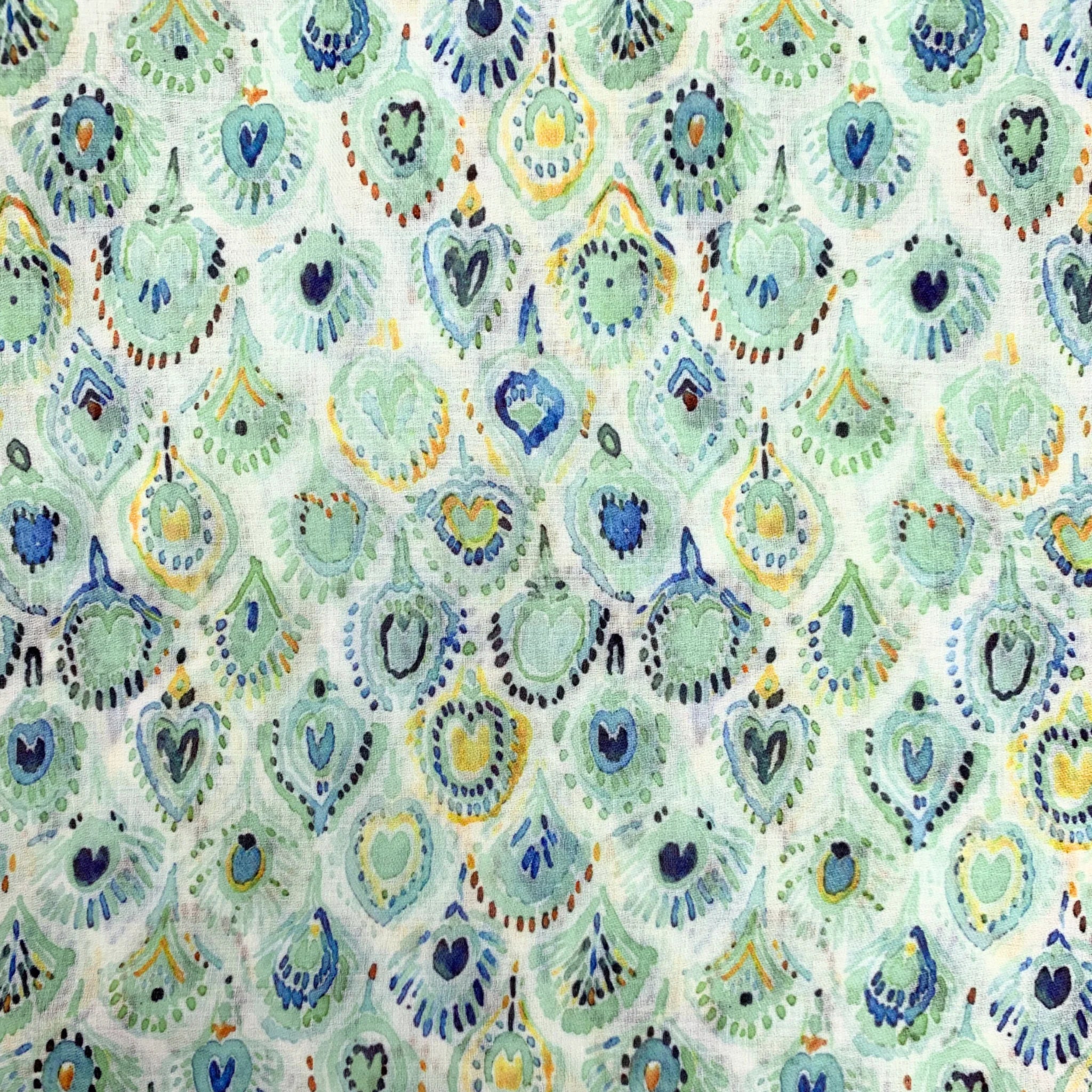 Precious Peacock Print Cotton Blend Scarf