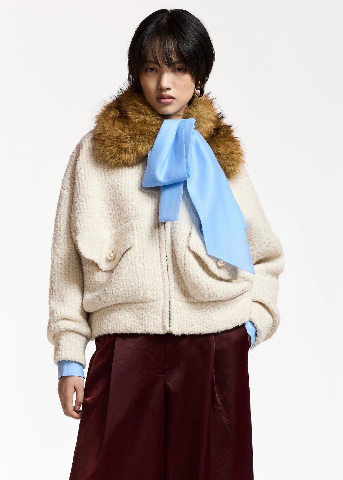 Essentiel Antwerp Kanada Off White Fur Collar Jacket