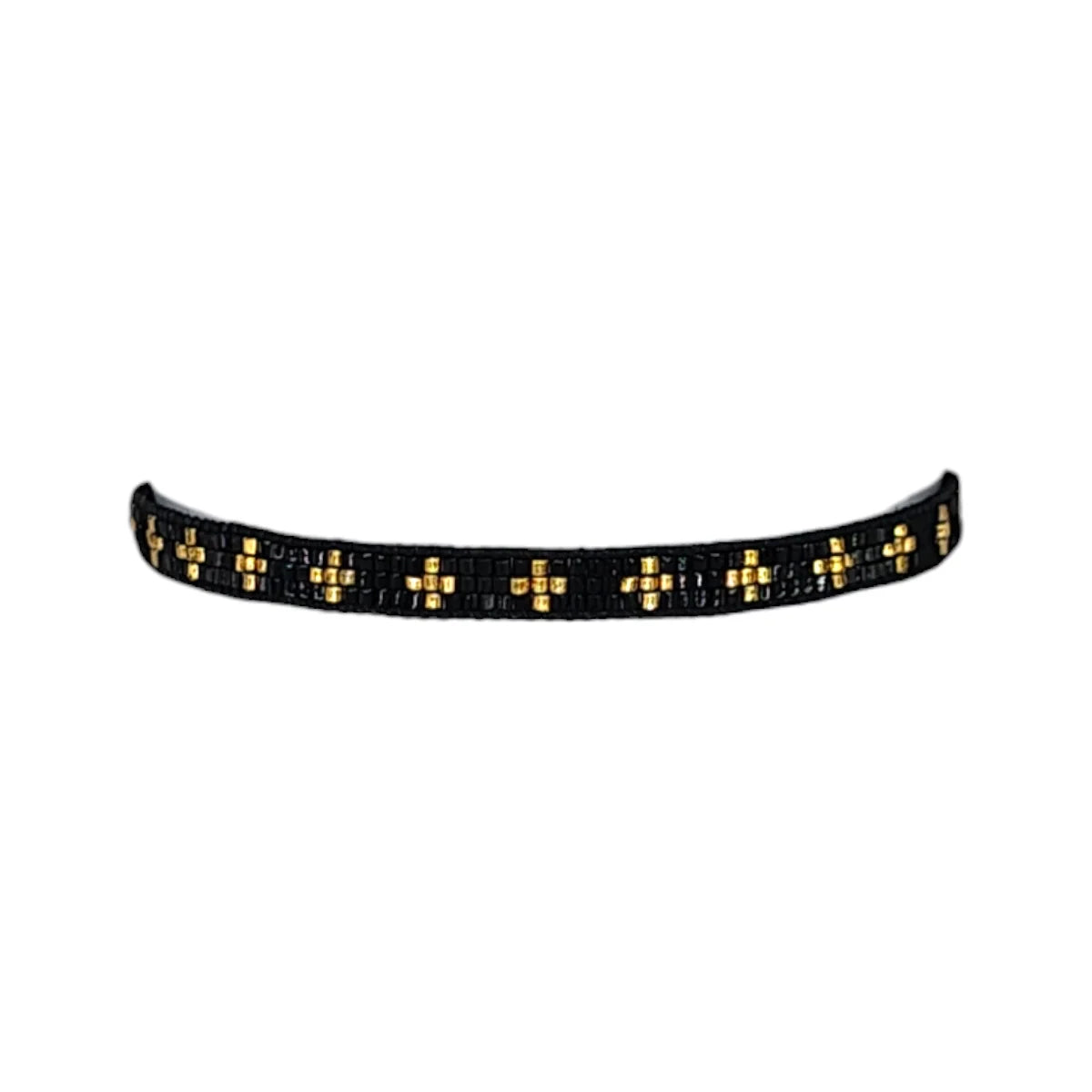 Black & Gold Narrow Cross Beaded Bracelet