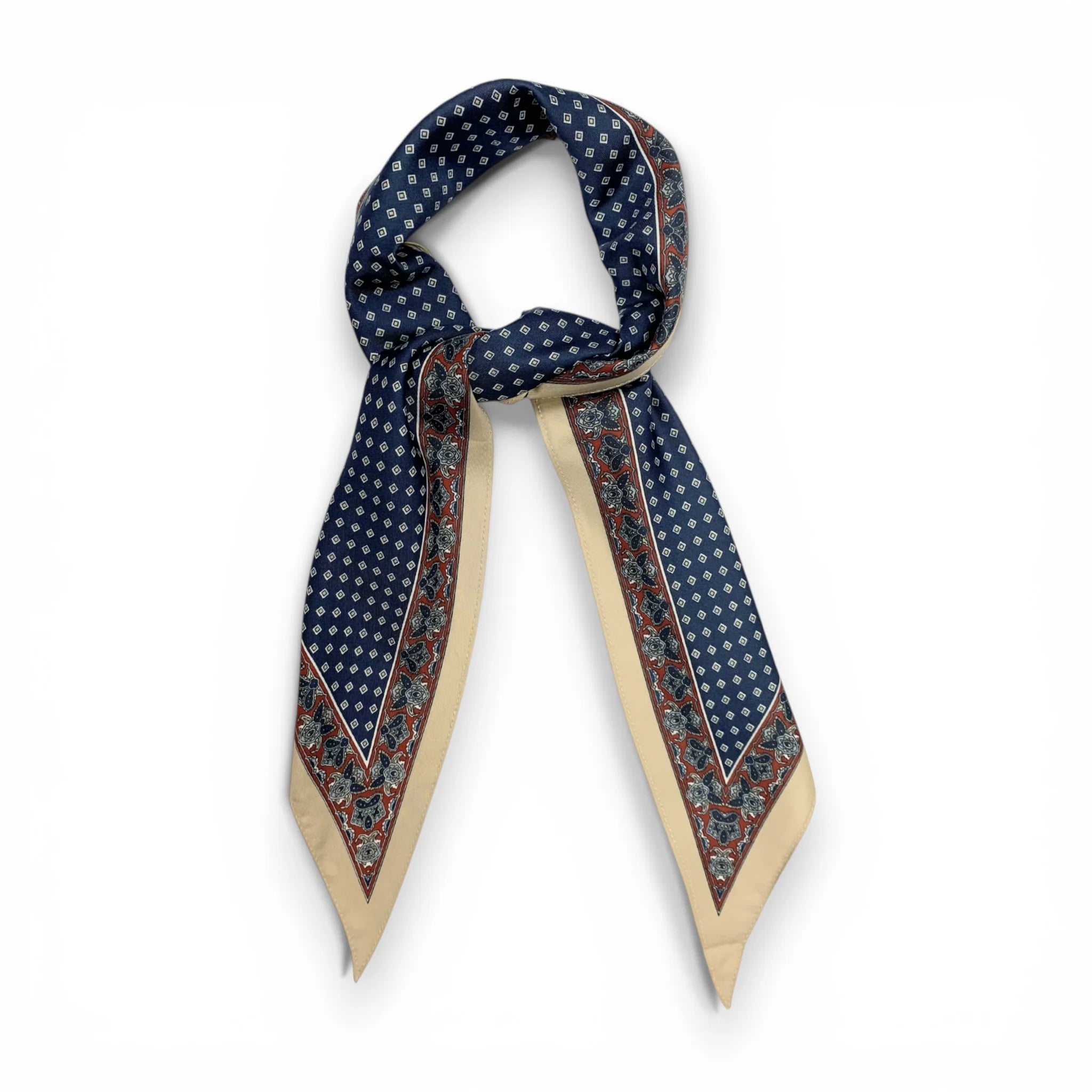 Precious Navy Triangle Silky Dotted Scarf