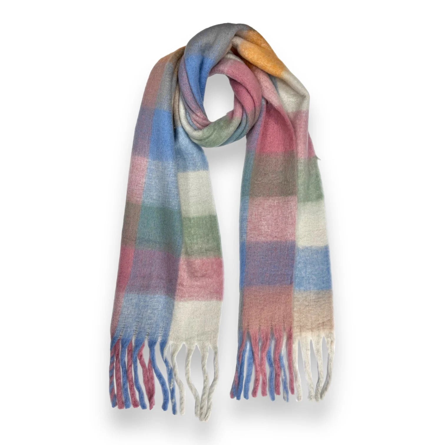 Fluffy Checked Blanket Fringed Scarf