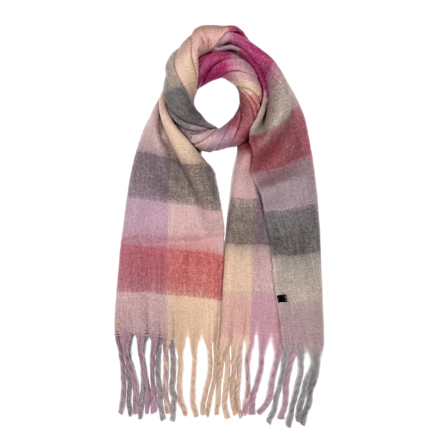 Fluffy Checked Blanket Fringed Scarf