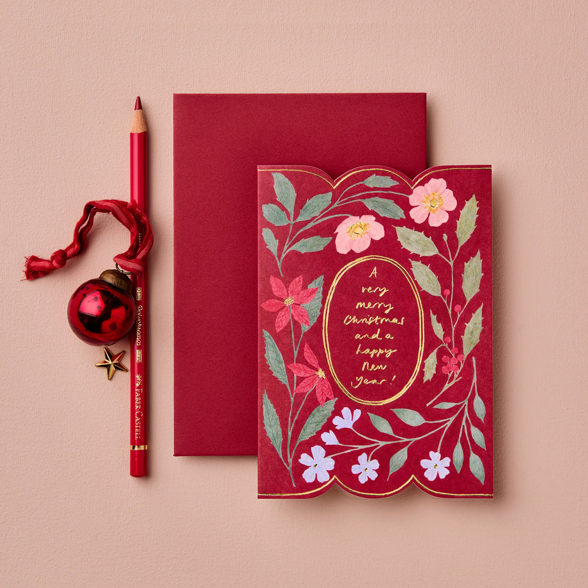 Wanderlust Red Flora 'Merry Christmas' Greetings Card