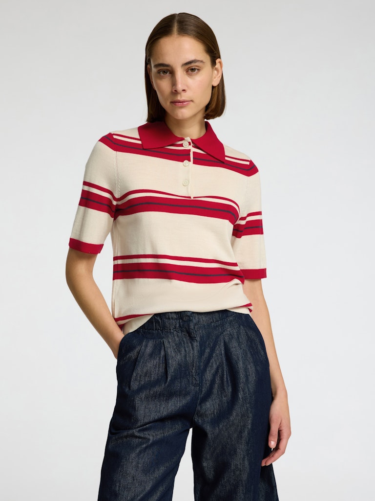 Selected Femme Thea Red Striped Polo Knit
