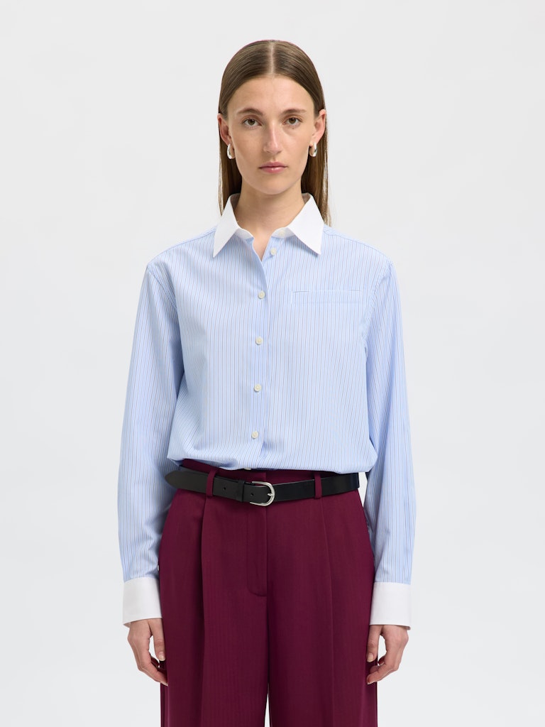 Selected Femme Ilina Relaxed Blue Stripe Shirt