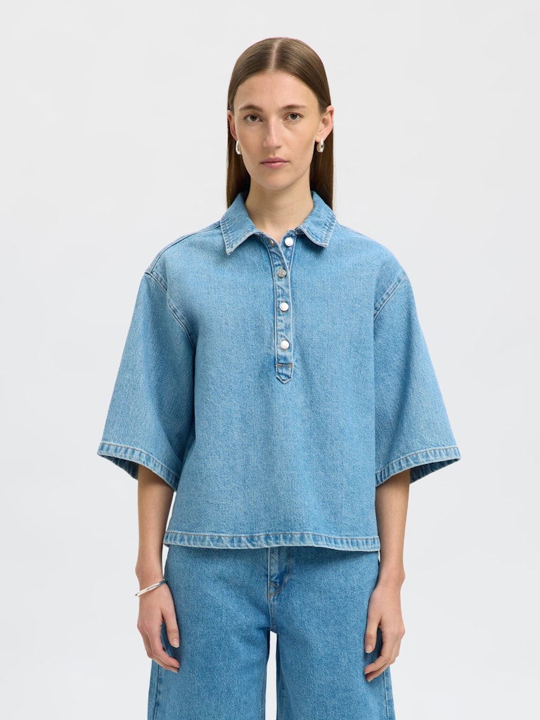 Selected Femme Liva-Kori Boxi Polo Denim Shirt