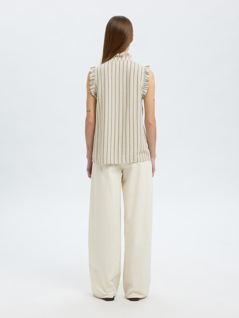 Selected Femme Viva Sandshell Ruffle Striped Sun Top