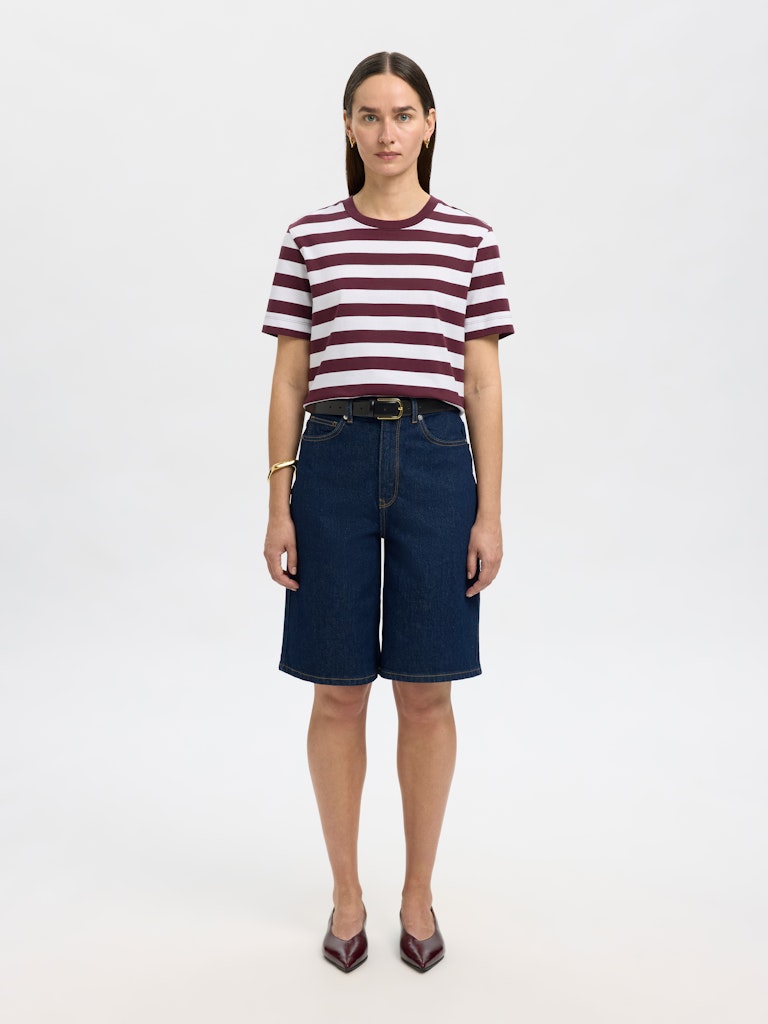 Selected Femme Essential Fig Stripe Boxy Tee