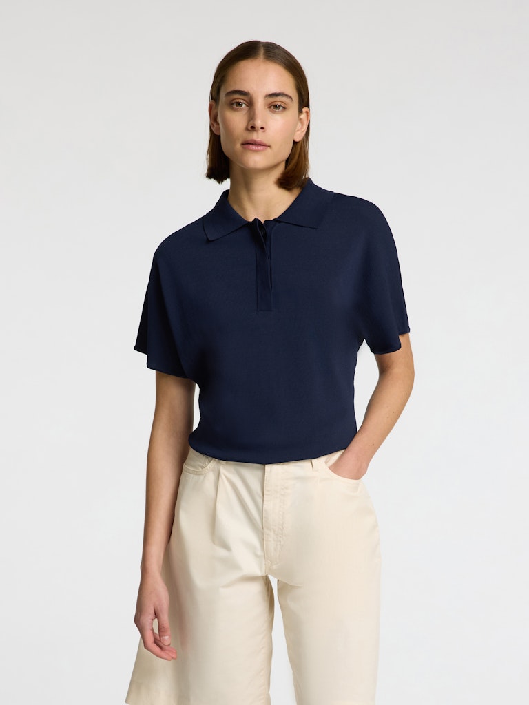 Selected Femme Calo Navy Polo Knit