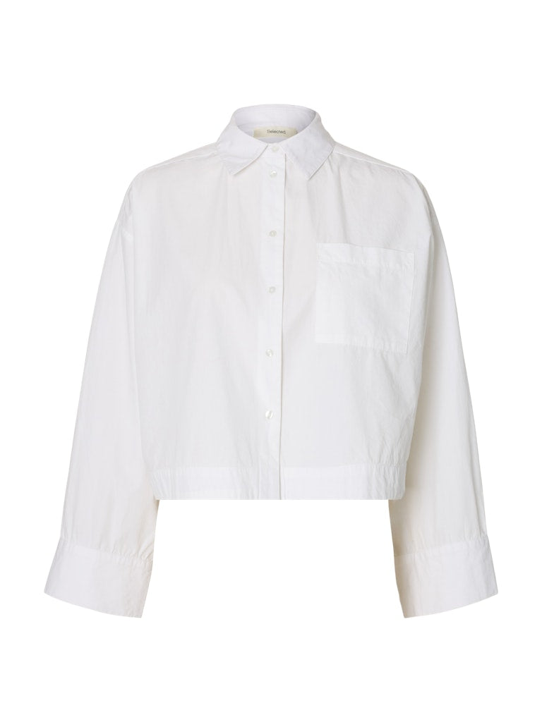 Selected Astha White Cropped Boxy Shirt