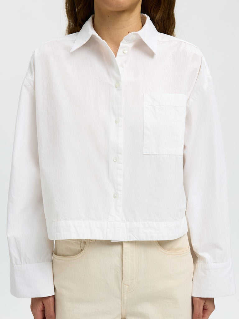 Selected Astha White Cropped Boxy Shirt