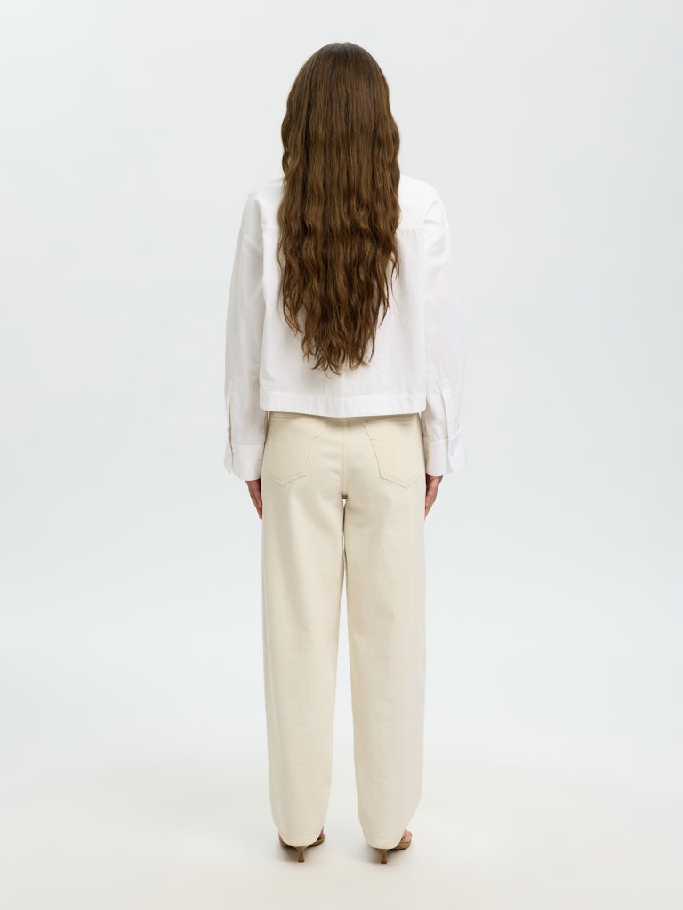 Selected Astha White Cropped Boxy Shirt