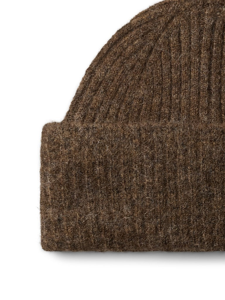 Selected Lulu Ribbed Dachsund Brown Beanie