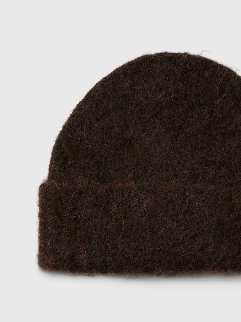 Selected Lulu Brushed Delicioso Brown Wool Beanie Hat