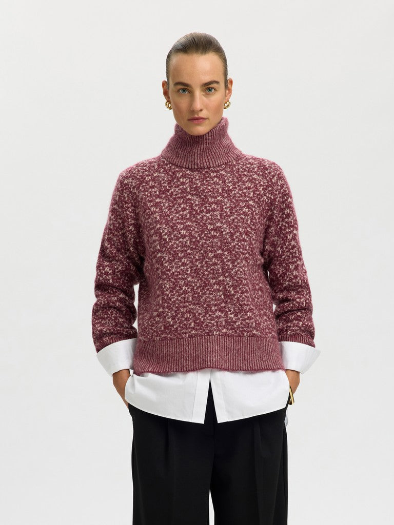 Selected Lulu Duo Tawny Port High Neck Knit