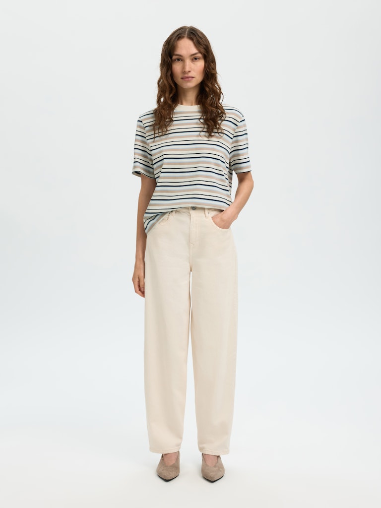 Selected Femme Essential Blue Stripe Boxy Tee