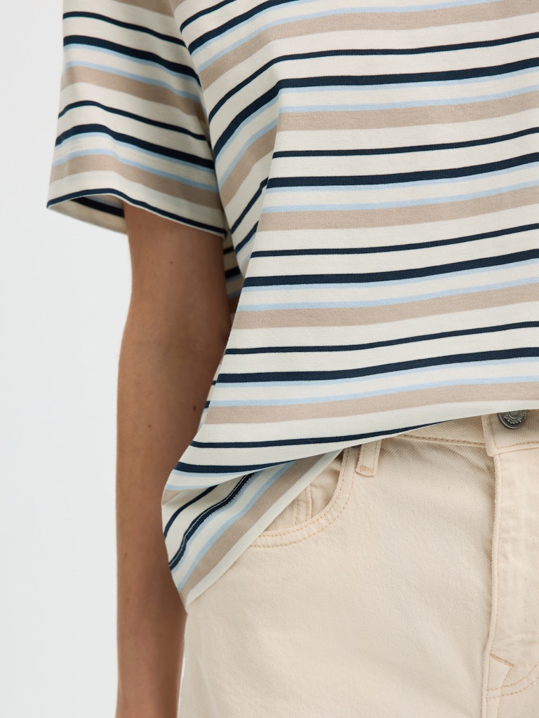 Selected Femme Essential Blue Stripe Boxy Tee