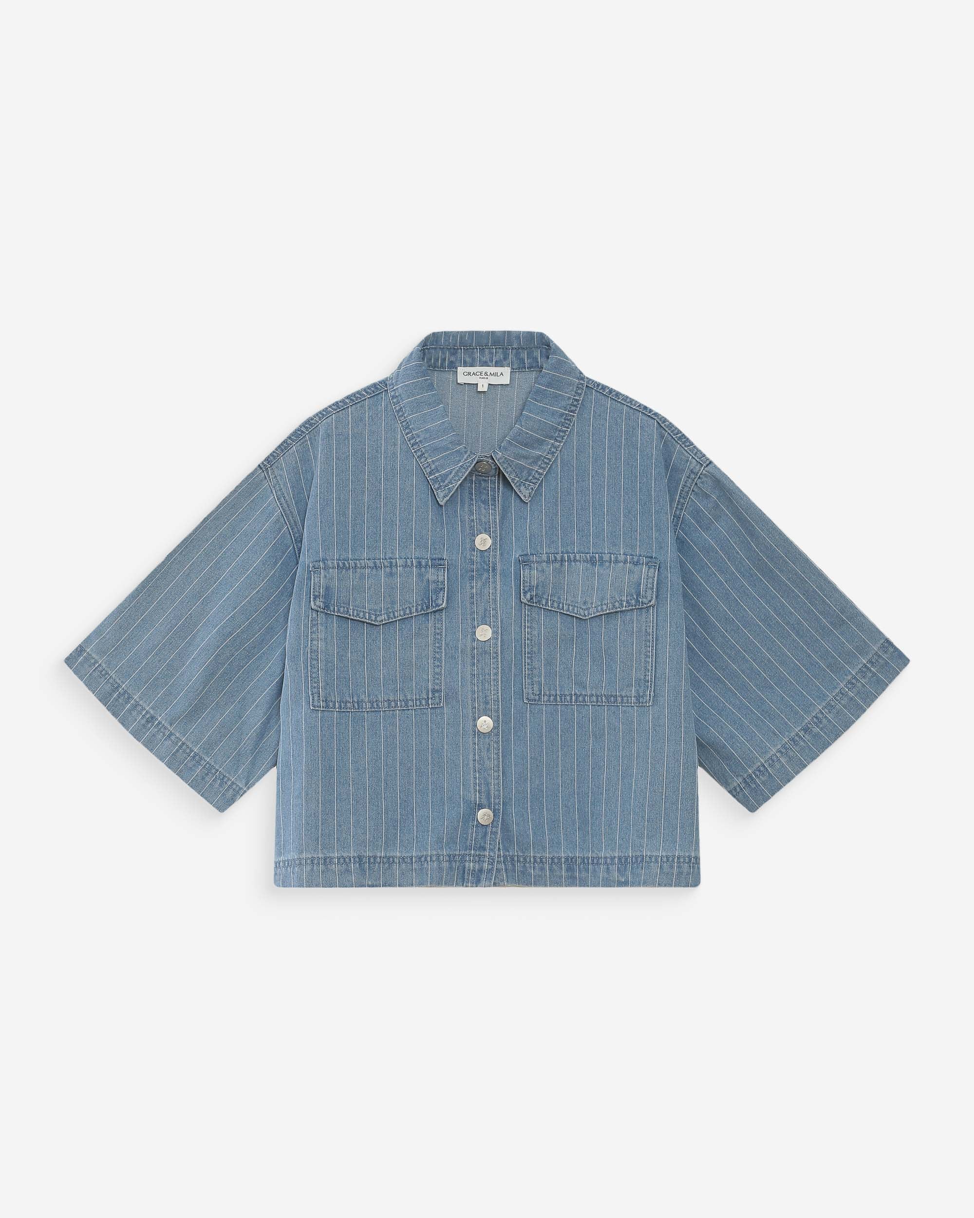 Grace & Mila Cropped Denim Vita Shirt