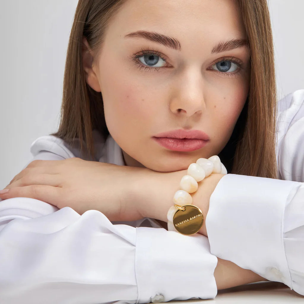 Vanessa Baroni Stone Flex Bracelet Pearl Marble